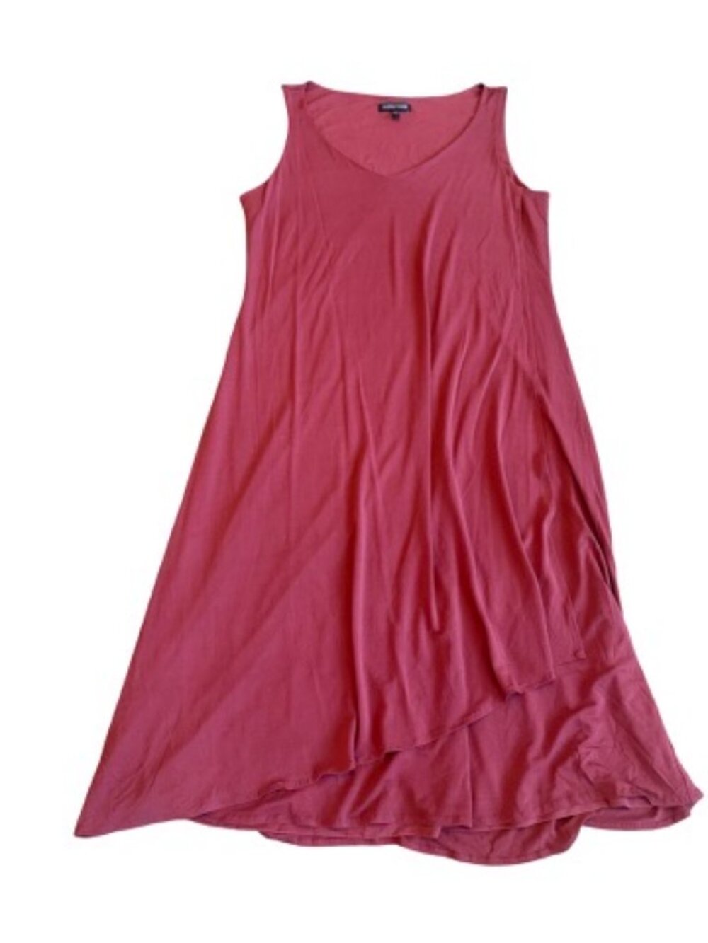 Eileen Fisher Coral Pink Silk Knit Sleeveless Dress Asymmetrical Small Women's